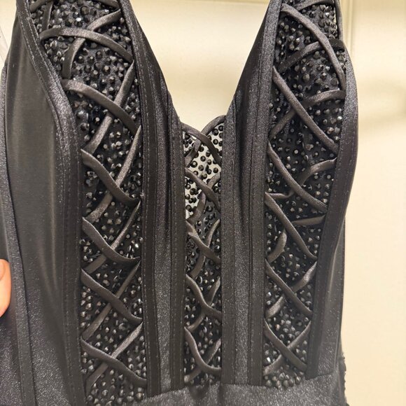 Jovani D5034 Black Elegant Embellished High Slit Dress Size 00 NWT - Picture 3 of 8